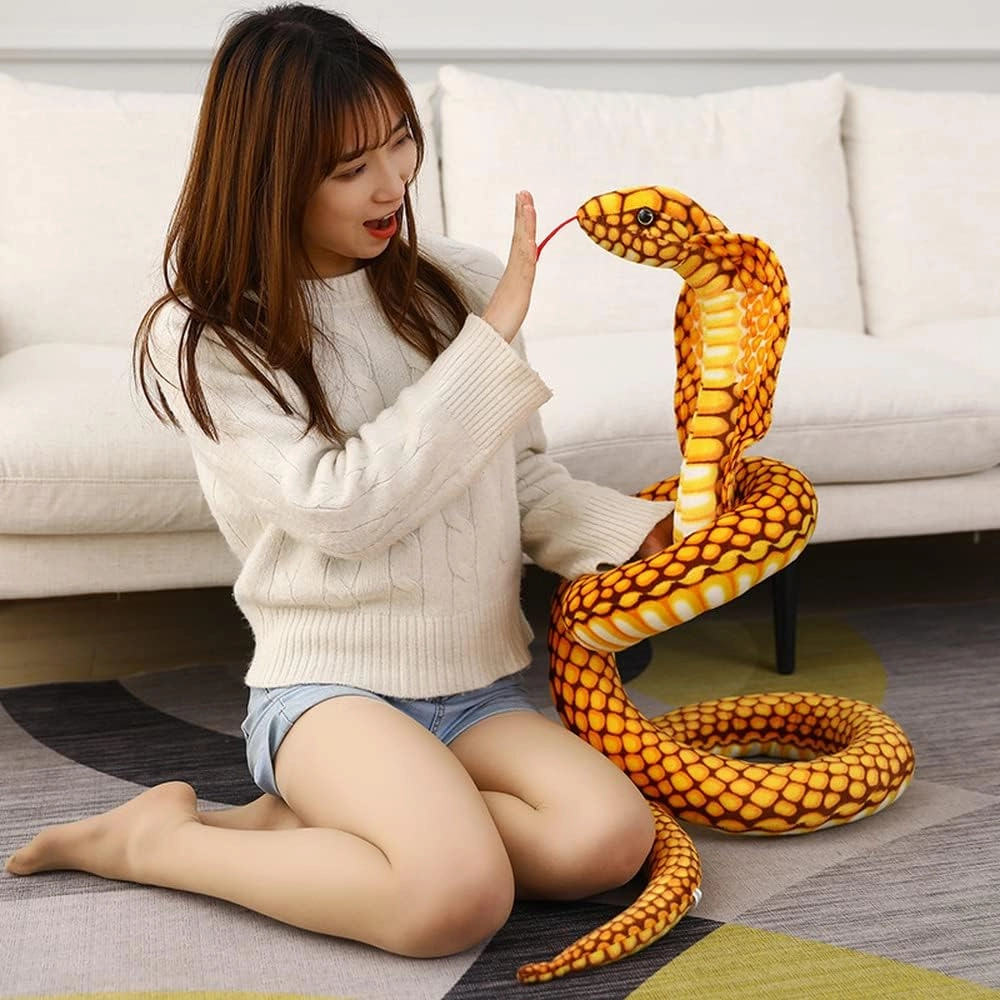 New Realistic Cobra Figure Lifelike Python Pit Viper Plush Toy Soft Stuffed Animal Snake Decor Birthday Gifts for Children (Yellow,28 inch)