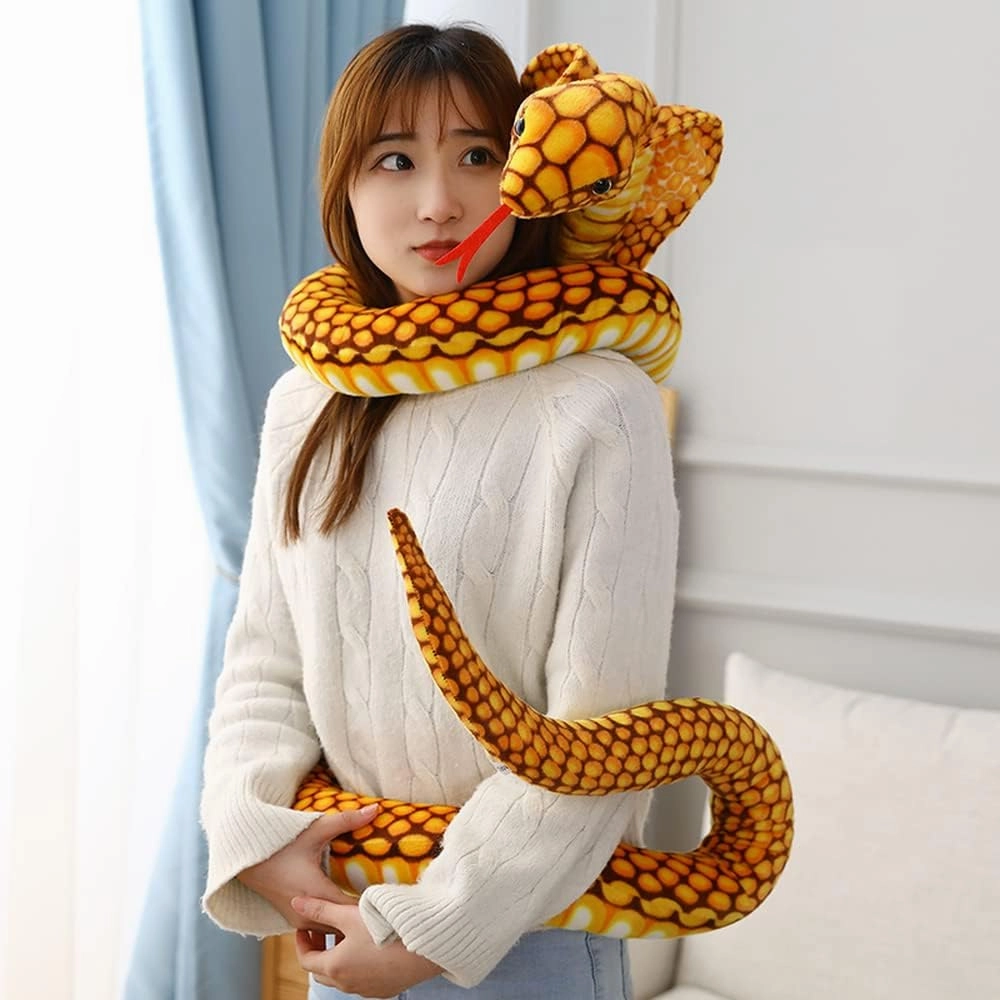 New Realistic Cobra Figure Lifelike Python Pit Viper Plush Toy Soft Stuffed Animal Snake Decor Birthday Gifts for Children (Yellow,28 inch)
