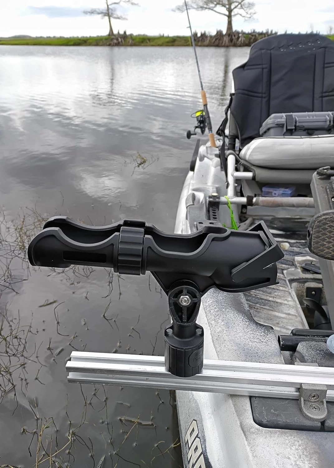 New Upgrade 360 Degrees MiniPort Fishing Rod Holder with Mini Rod Holder,Rod Holder with Track Mounting Base Kit with Installation Accessories and Tools