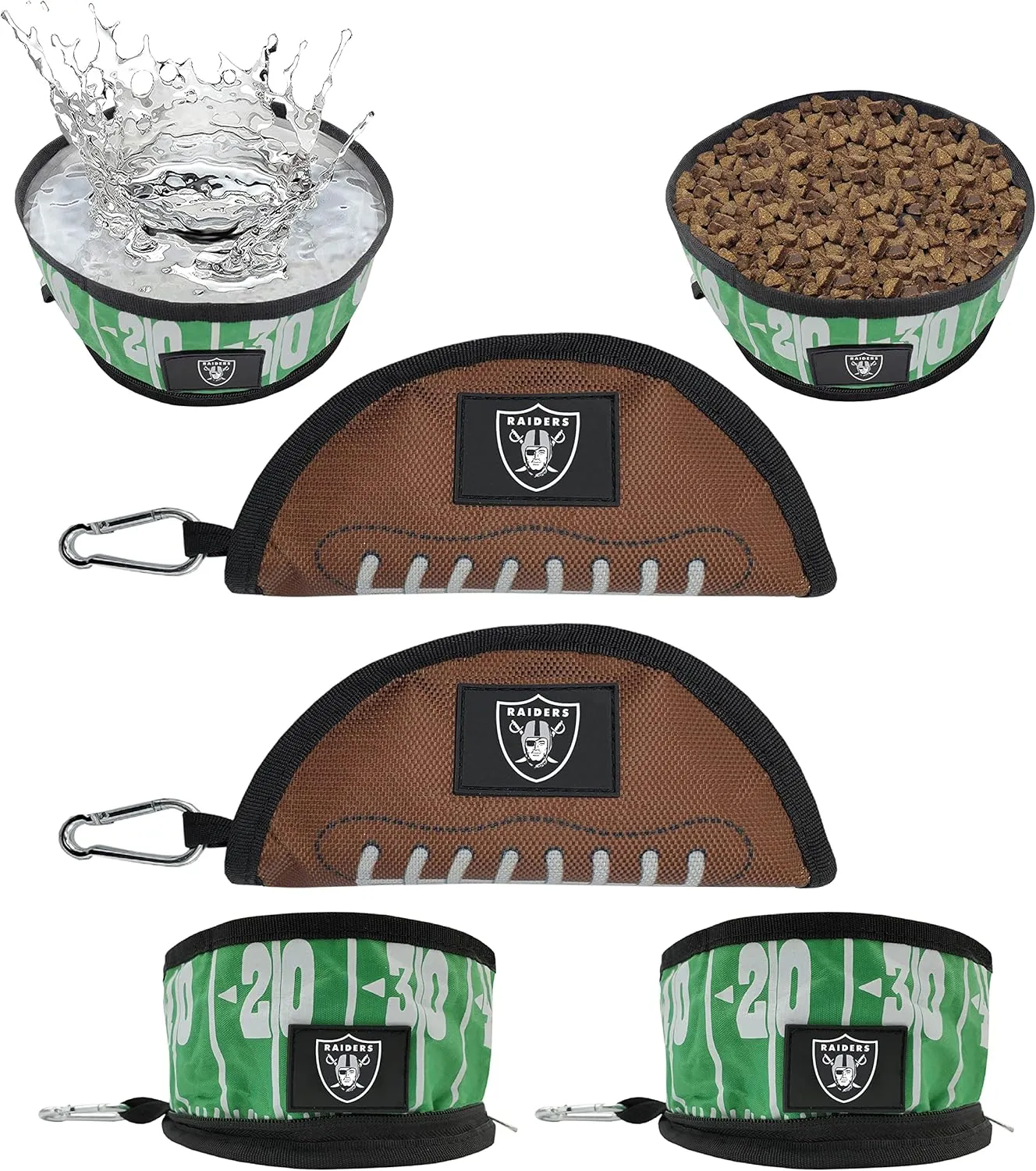 NFL Las Vegas Raiders Pets First Collapsible Dog Travel Bowl Set, 2 Pack Food and Water Bowls for Dogs, Best Portable & Lightweight Leak-Proof Dog Bowls for Travel
