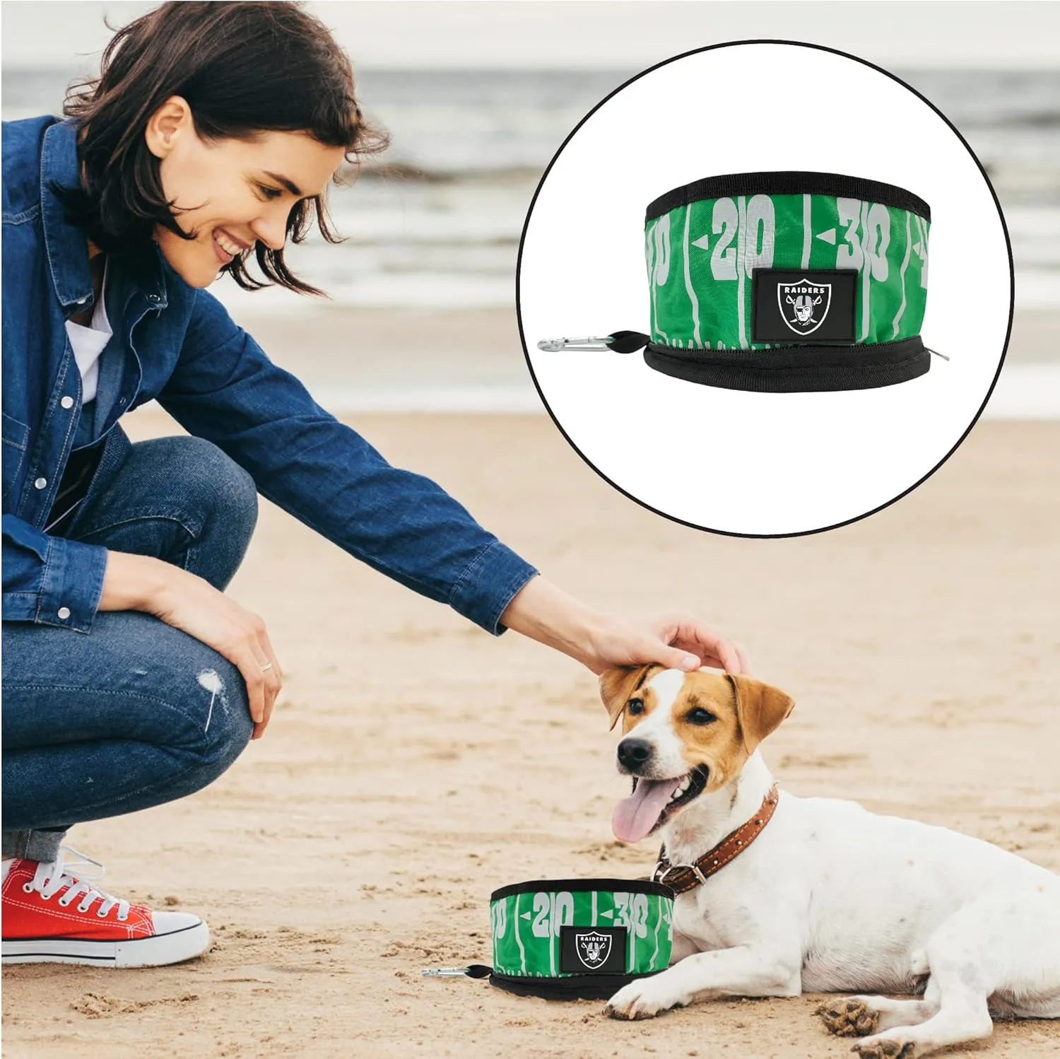 NFL Las Vegas Raiders Pets First Collapsible Dog Travel Bowl Set, 2 Pack Food and Water Bowls for Dogs, Best Portable & Lightweight Leak-Proof Dog Bowls for Travel