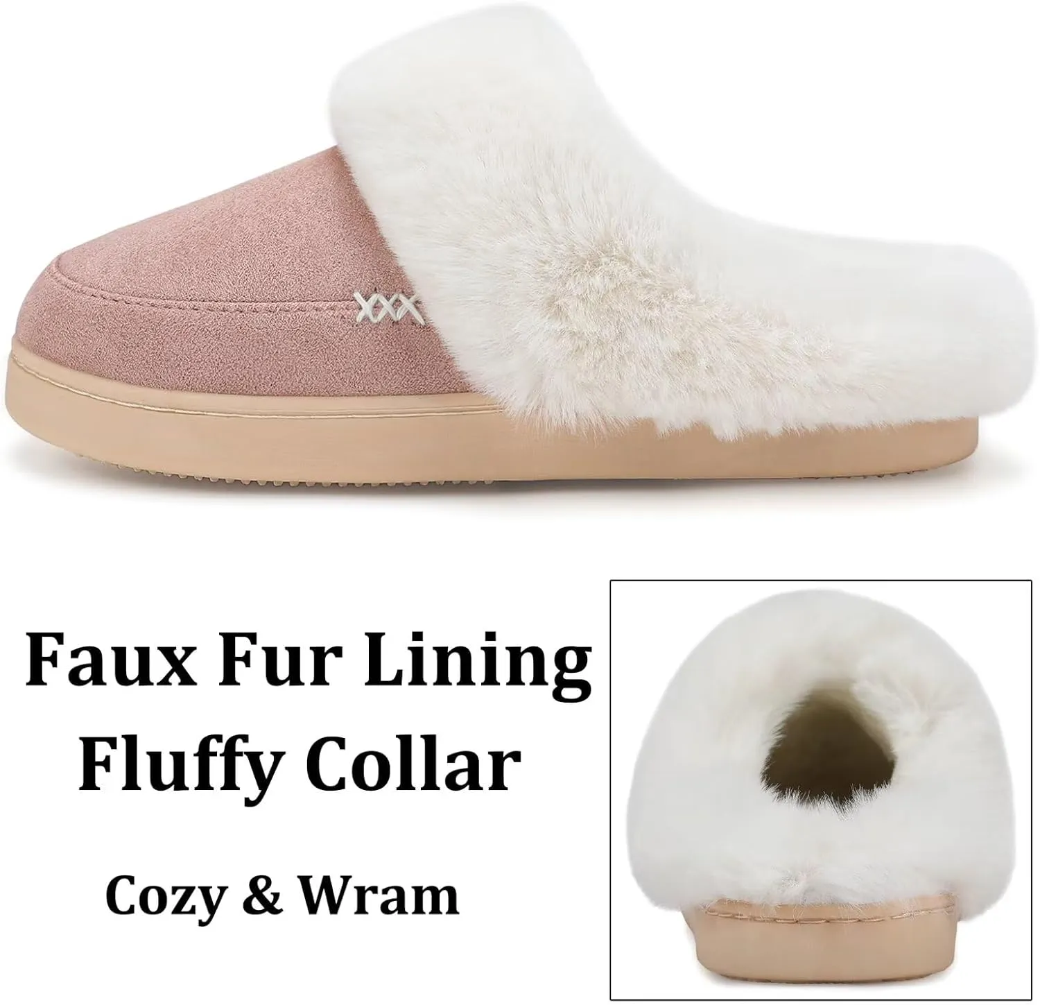 NineCiFun Women's and Men's Suede House Slippers Slip on Fuzzy Slippers with Faux Fur Lining Indoor Outdoor Home Shoes with Rubber Sole
