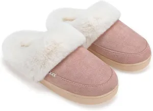 NineCiFun Women's and Men's Suede House Slippers Slip on Fuzzy Slippers with Faux Fur Lining Indoor Outdoor Home Shoes with Rubber Sole
