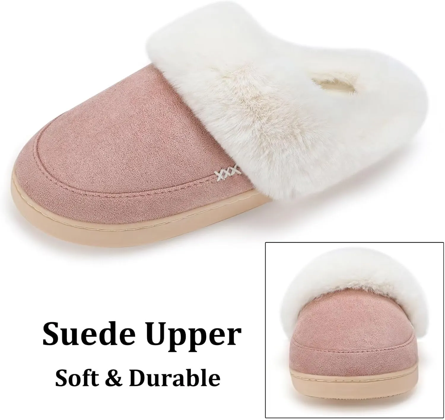 NineCiFun Women's and Men's Suede House Slippers Slip on Fuzzy Slippers with Faux Fur Lining Indoor Outdoor Home Shoes with Rubber Sole