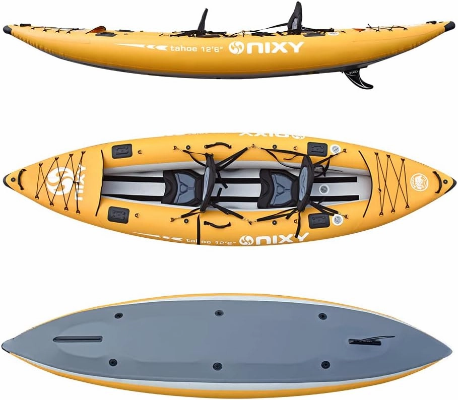 NIXY Tahoe Inflatable Kayak - Premium 2 Person Kayak Durable Design for Two Adults, Portable and Stable with Advanced Features for Fishing and Adventure - Blowup Kit, Seats and Paddles Included