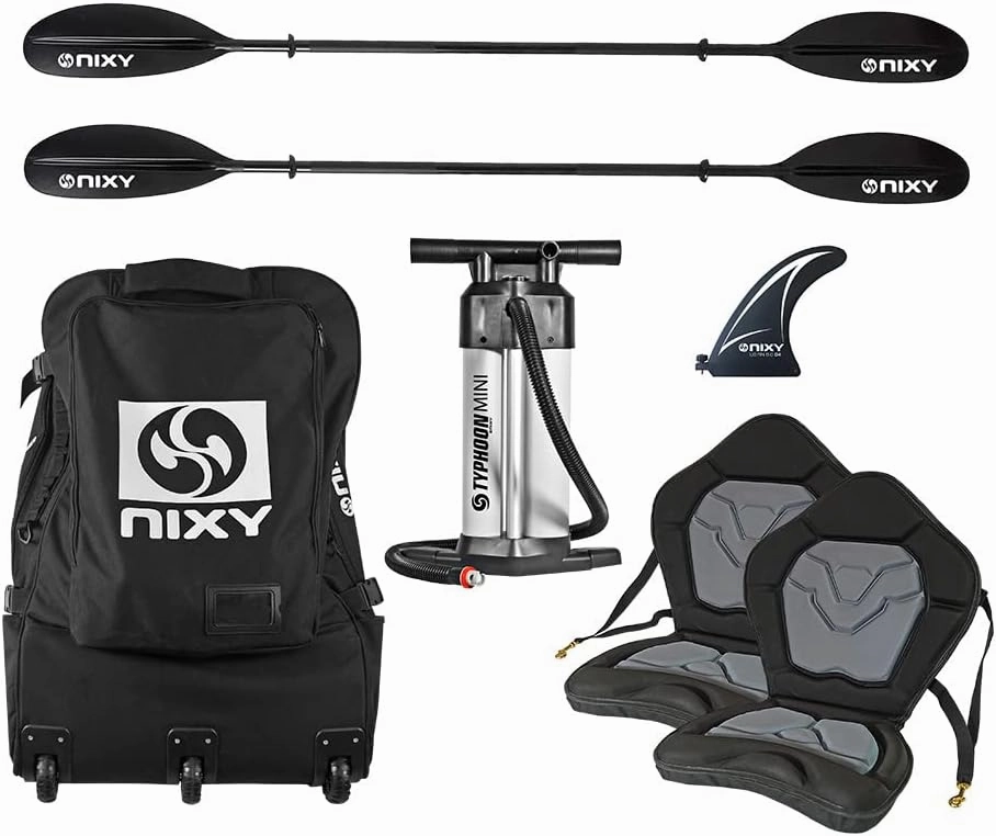 NIXY Tahoe Inflatable Kayak - Premium 2 Person Kayak Durable Design for Two Adults, Portable and Stable with Advanced Features for Fishing and Adventure - Blowup Kit, Seats and Paddles Included