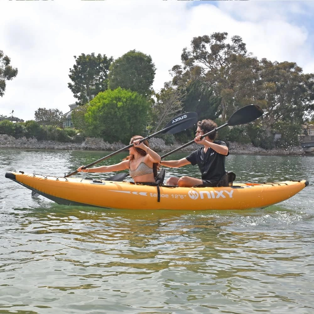 NIXY Tahoe Inflatable Kayak - Premium 2 Person Kayak Durable Design for Two Adults, Portable and Stable with Advanced Features for Fishing and Adventure - Blowup Kit, Seats and Paddles Included