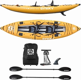 NIXY Tahoe Inflatable Kayak - Premium 2 Person Kayak Durable Design for Two Adults, Portable and Stable with Advanced Features for Fishing and Adventure - Blowup Kit, Seats and Paddles Included