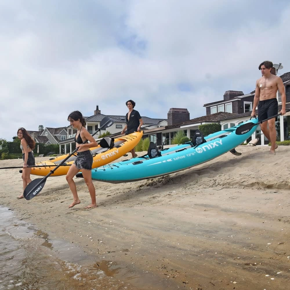 NIXY Tahoe Inflatable Kayak - Premium 2 Person Kayak Durable Design for Two Adults, Portable and Stable with Advanced Features for Fishing and Adventure - Blowup Kit, Seats and Paddles Included