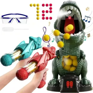 NMM Movable Dinosaur Shooting Toys for 4 5 6 7 8 Year Old Boys, Shooting Target Games Toys with 2 Air Pump Gun, 72 Foam Bullets, LED Score Record, Spray, Sound for Boys Girls Christmas Birthday Gifts