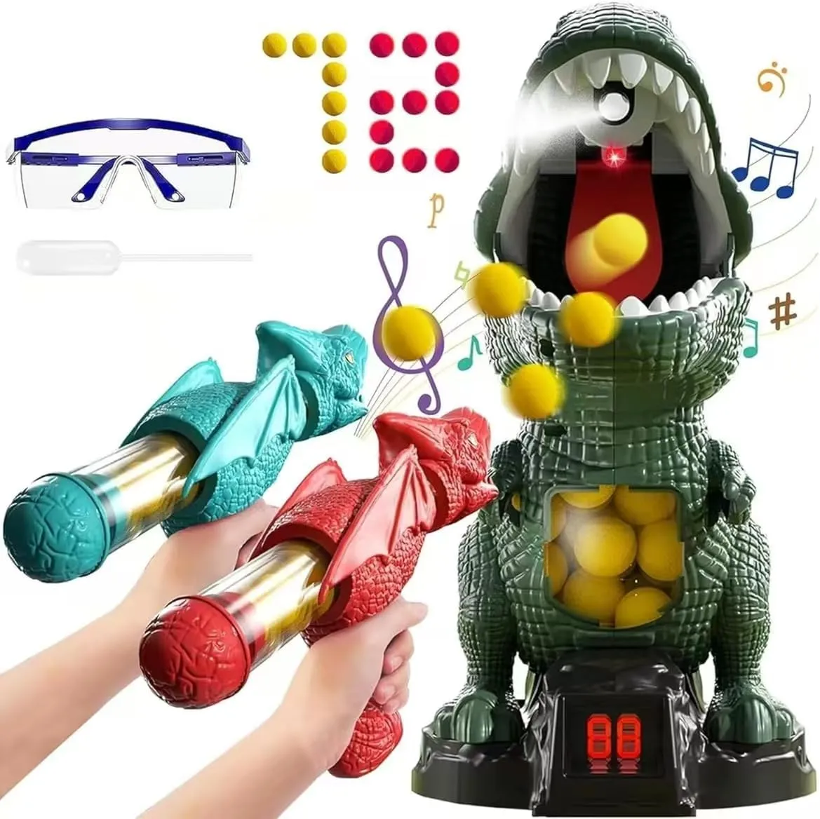NMM Movable Dinosaur Shooting Toys for 4 5 6 7 8 Year Old Boys, Shooting Target Games Toys with 2 Air Pump Gun, 72 Foam Bullets, LED Score Record, Spray, Sound for Boys Girls Christmas Birthday Gifts