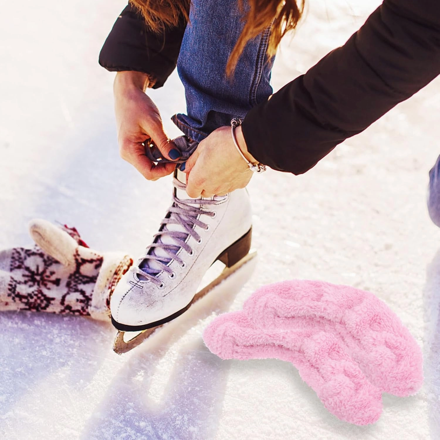 NOLITOY Ice Skate Blade Covers, Elastic Skating Cover Plush Ice Skating Hockey Protectors for Adult Men Women Boys Girls