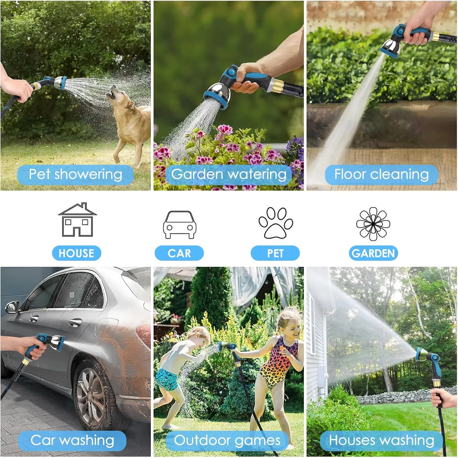 Non-Expanding Garden Hose 50 ft, Kink Free Flexible Water Hose with 10-Pattern Spray Nozzle, Lightweight Hose Pipe, Leak Proof, 3/4" Swivel Connectors, Super Fabric, Portable Storage Strap