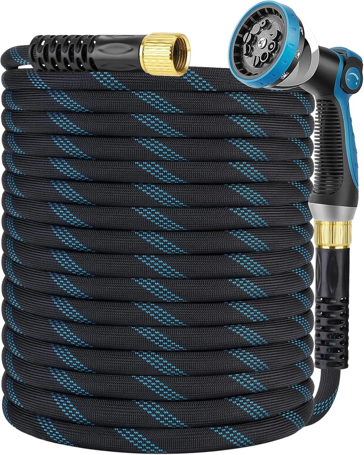 Non-Expanding Garden Hose 50 ft, Kink Free Flexible Water Hose with 10-Pattern Spray Nozzle, Lightweight Hose Pipe, Leak Proof, 3/4" Swivel Connectors, Super Fabric, Portable Storage Strap