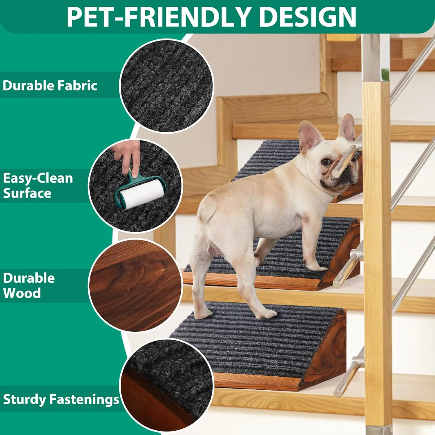 Non-Slip Dog Ramp, 2-Pack Low-Angle Pet Stair Ramp for Small Dogs & Cats for Any Staircase, Gentle Steps Stair Assist for Elderly, Injured Pets