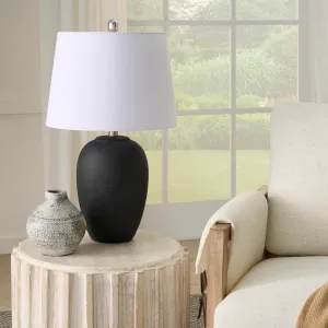 Nourison 23" Black Vintage Distressed Ceramic Pot Table Lamp for Bedroom, Living Room, End Table, with White Tapered Drum Shade
