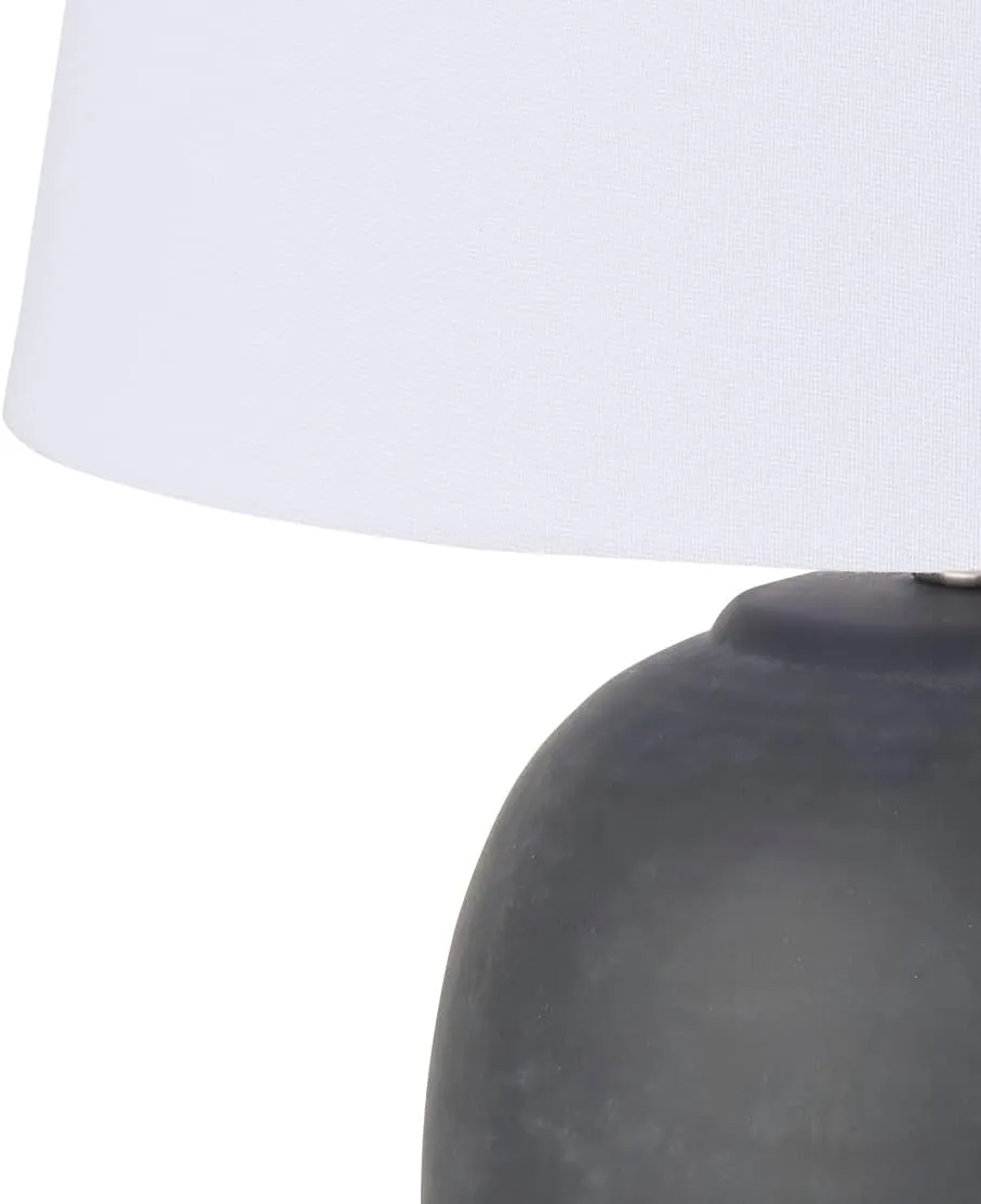 Nourison 23" Black Vintage Distressed Ceramic Pot Table Lamp for Bedroom, Living Room, End Table, with White Tapered Drum Shade