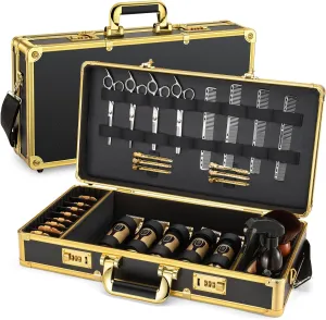 Noverlife Upgraded Large Barber Travel Briefcase, Portable Barber Carrying Suitcase Barber Case with Code Lock, Gold Barber Travel Case Hairdresser Tool Box Barber Storage Organizer Case for Clippers