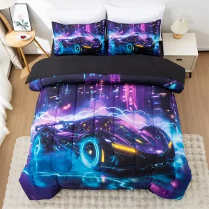 NTBED Sport Race Car Comforter Set Twin 5 Pieces Bed in a Bag for Boys Girls Kids Lightning Racing Car Lightweight Microfiber Bedding Sets