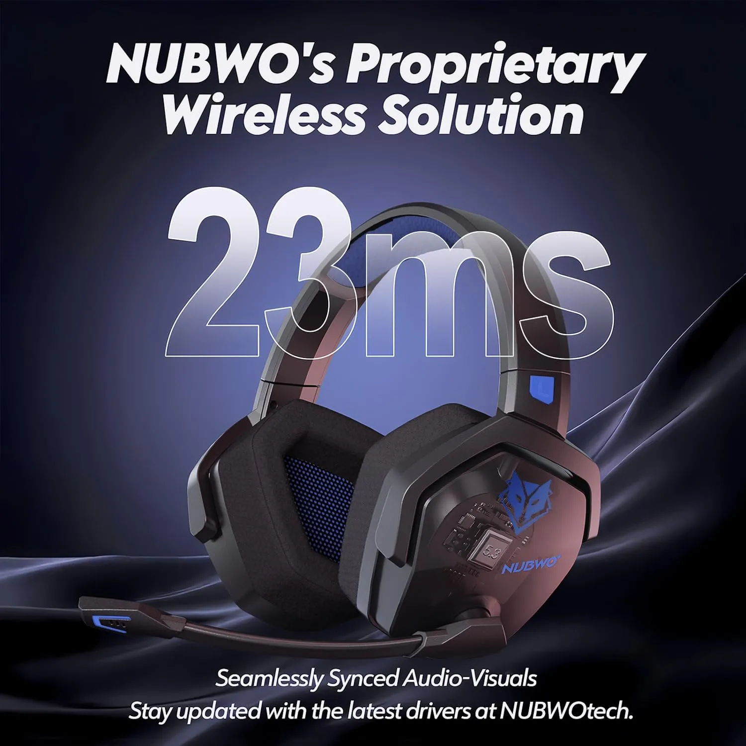 NUBWO G06 Dual Wireless Gaming Headset with Microphone for PS5, PS4, PC - 23ms Low Latency Audio - 100-Hour of Playtime - 50mm Drivers (Black-Blue)