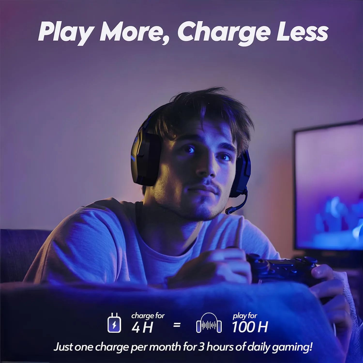 NUBWO G06 Dual Wireless Gaming Headset with Microphone for PS5, PS4, PC - 23ms Low Latency Audio - 100-Hour of Playtime - 50mm Drivers (Black-Blue)