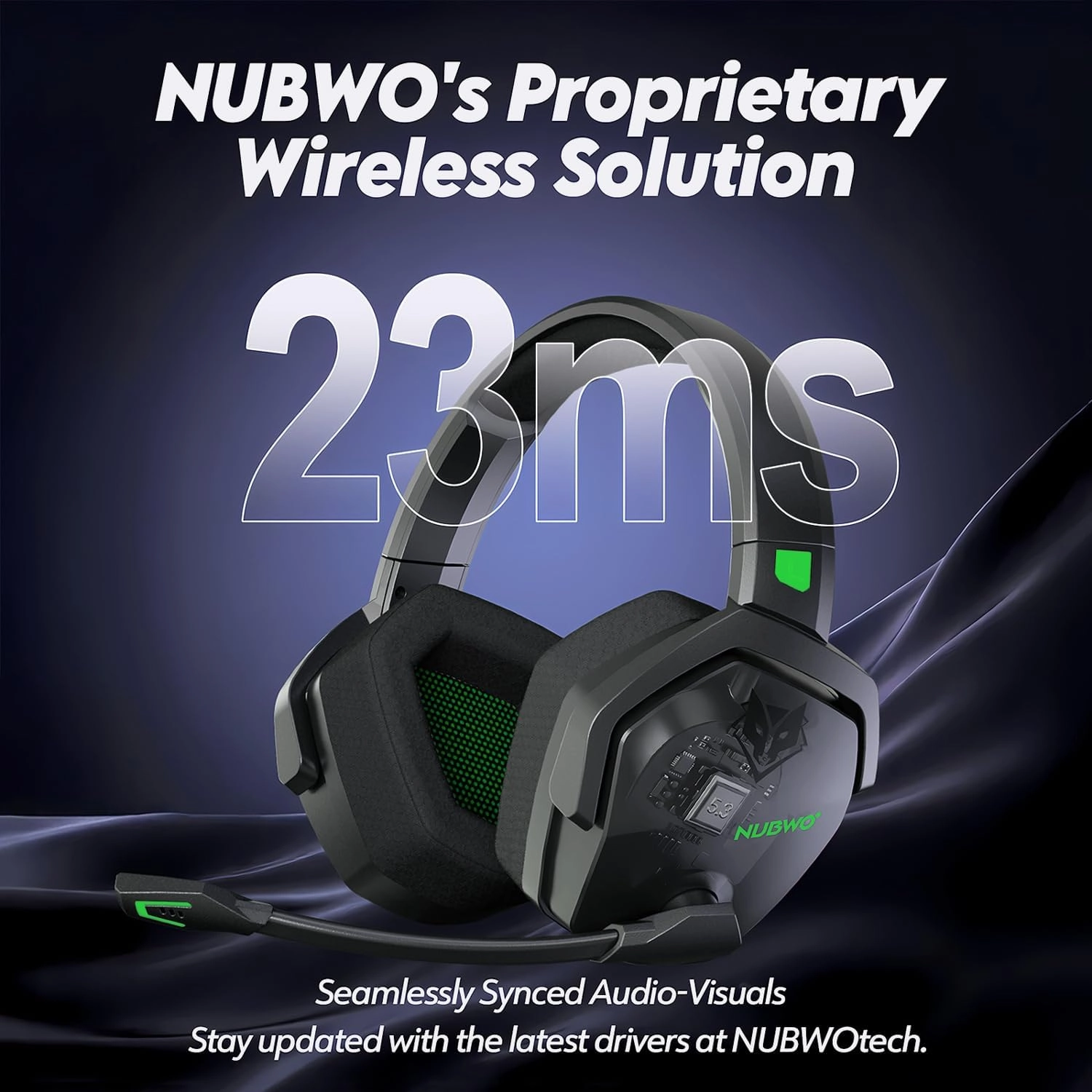 NUBWO G06 Dual Wireless Gaming Headset with Microphone for PS5, PS4, PC - 23ms Low Latency Audio - 100-Hour of Playtime - 50mm Drivers (Black-Green)