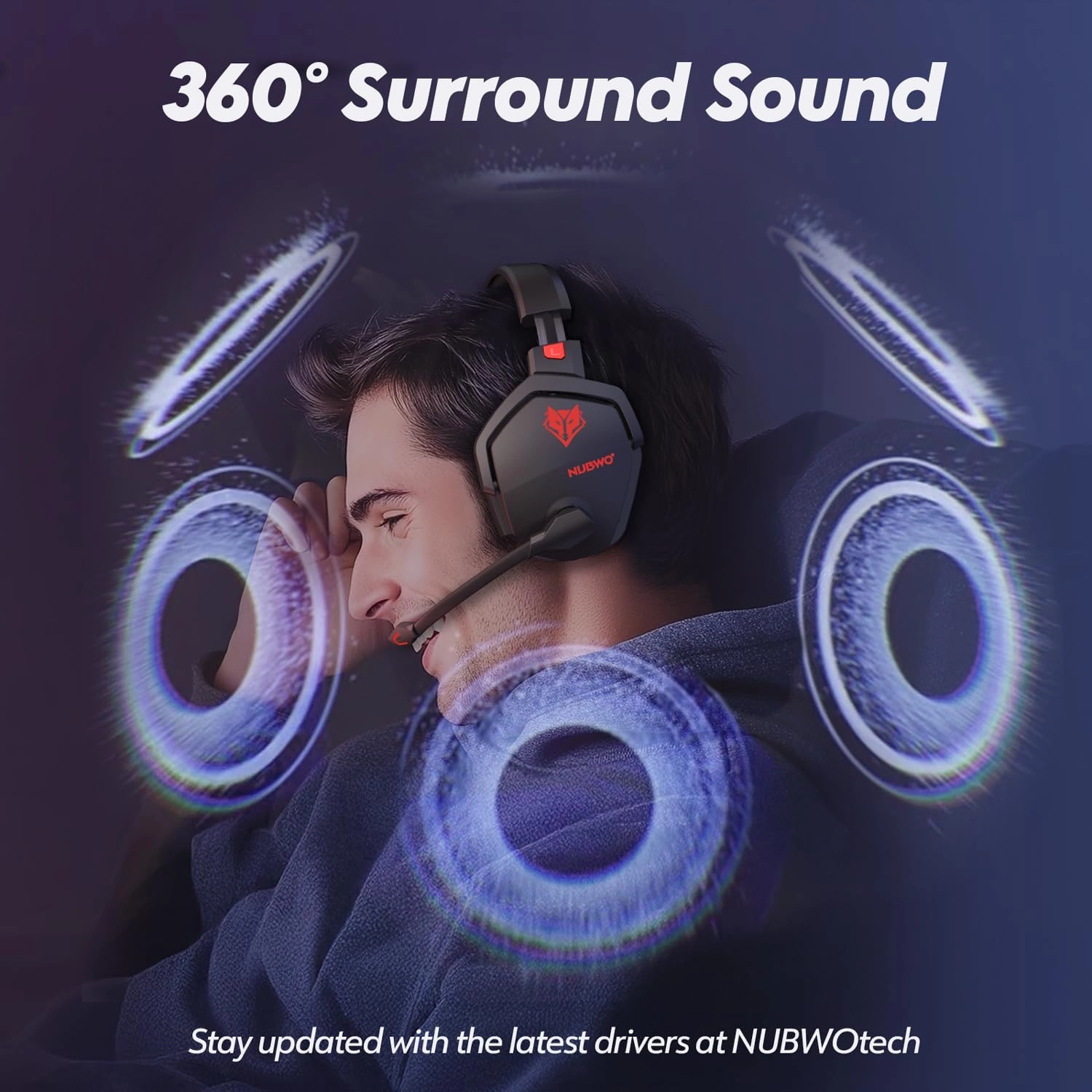 NUBWO G06 Dual Wireless Gaming Headset with Microphone for PS5, PS4, PC - 23ms Low Latency Audio - 100-Hour of Playtime - 50mm Drivers (Black-Red)