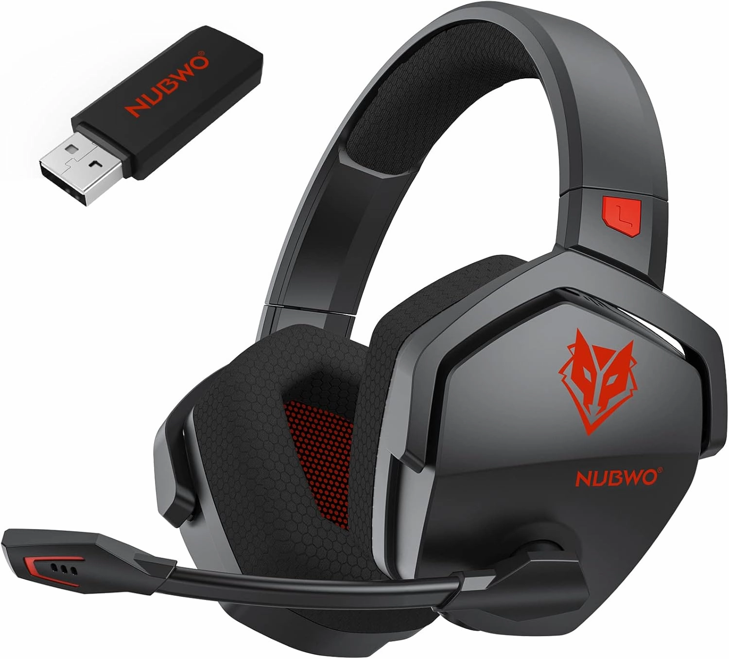NUBWO G06 Dual Wireless Gaming Headset with Microphone for PS5, PS4, PC - 23ms Low Latency Audio - 100-Hour of Playtime - 50mm Drivers (Black-Red)