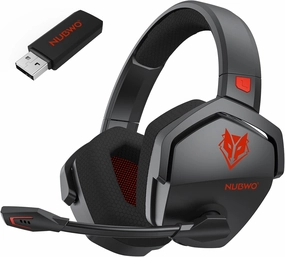 NUBWO G06 Dual Wireless Gaming Headset with Microphone for PS5, PS4, PC - 23ms Low Latency Audio - 100-Hour of Playtime - 50mm Drivers (Black-Red)