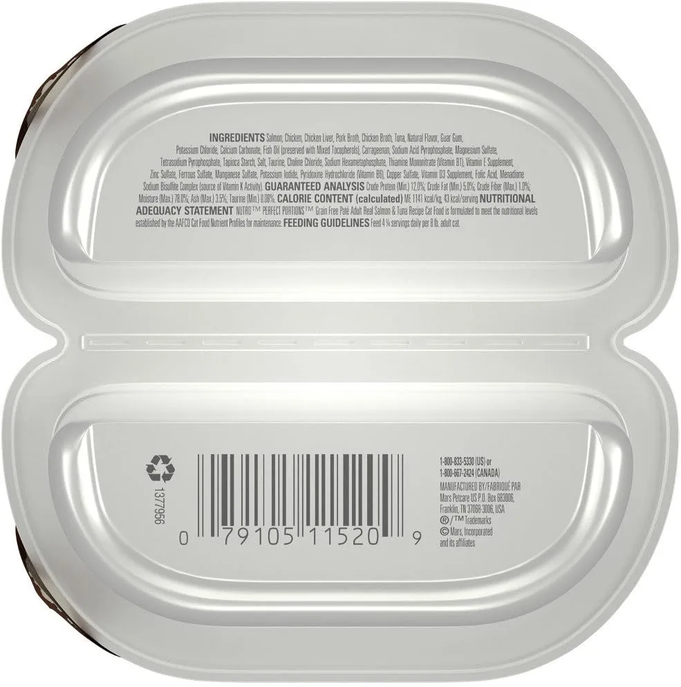 Nutro 50411520 24Ea/2.65Oz Grain Free Perfect Portions Soft Loaf Salmon & Tuna Recipe Cat Food, One Size