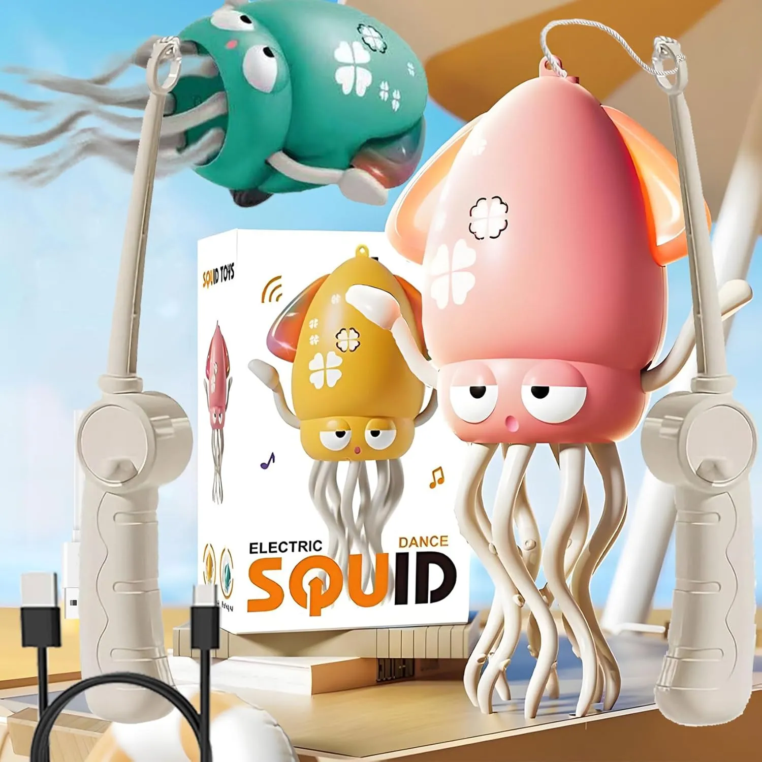 Octopus Toy - Electric Dancing Octopus Toy, Crawling Octopus Toys, Magic Dancings Octopus with Fishing Rod, LED Lights, Musical Dancings Octopus Toys with Lights ＆ Sounds (Pink)