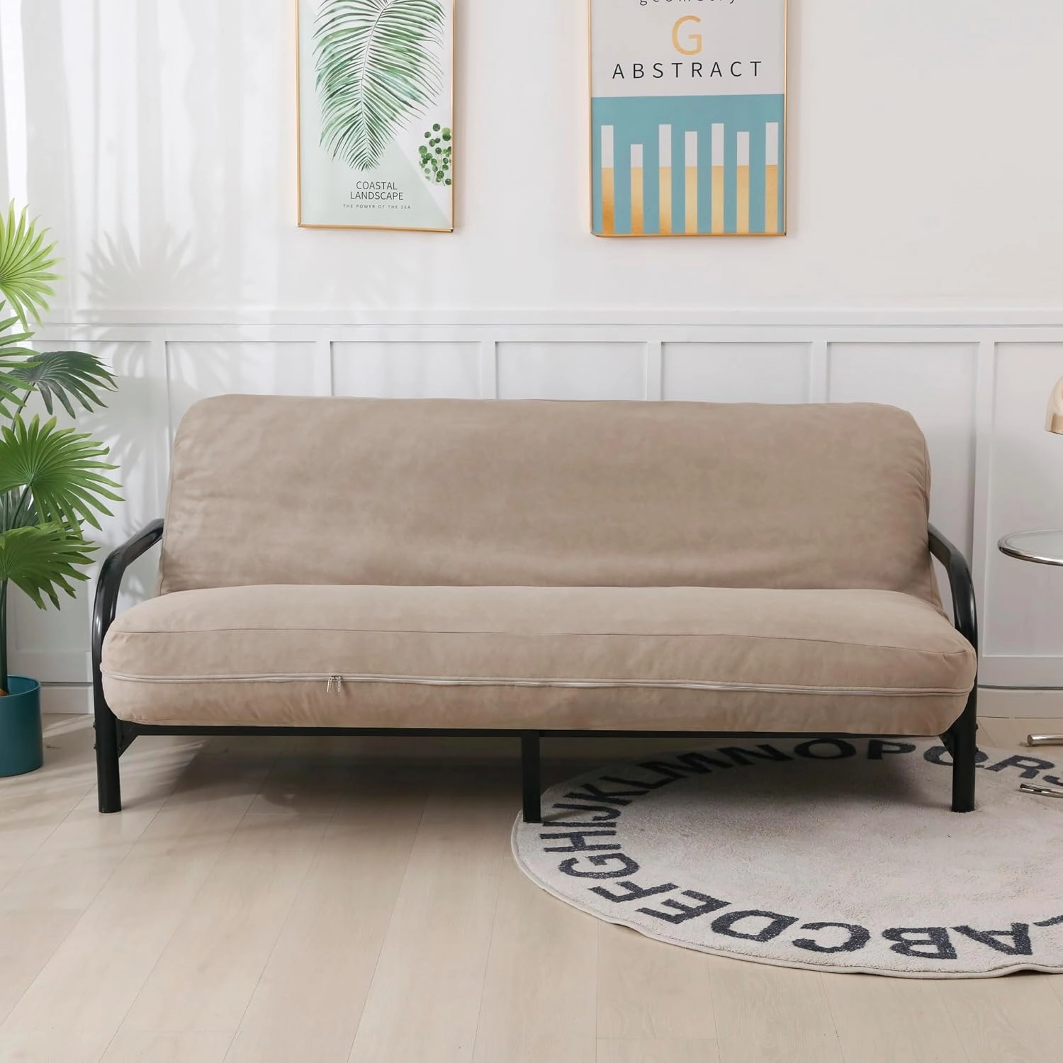 OctoRose Twin Size 39x75x8 inch 3 Side Zipper Classic Soft Micro Suede Futon Cover Sofa Daybed Mattress Slipcover (Waterproof-Tan, Twin Size)