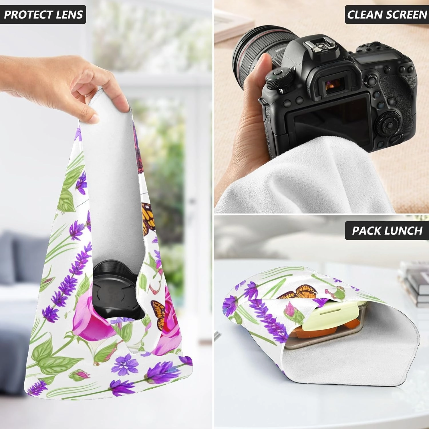ODAWA Anti-Scratch Lens Wrapping Butterfly Rose Lavender Self Adhesive Cloth 17.7"x17.7"