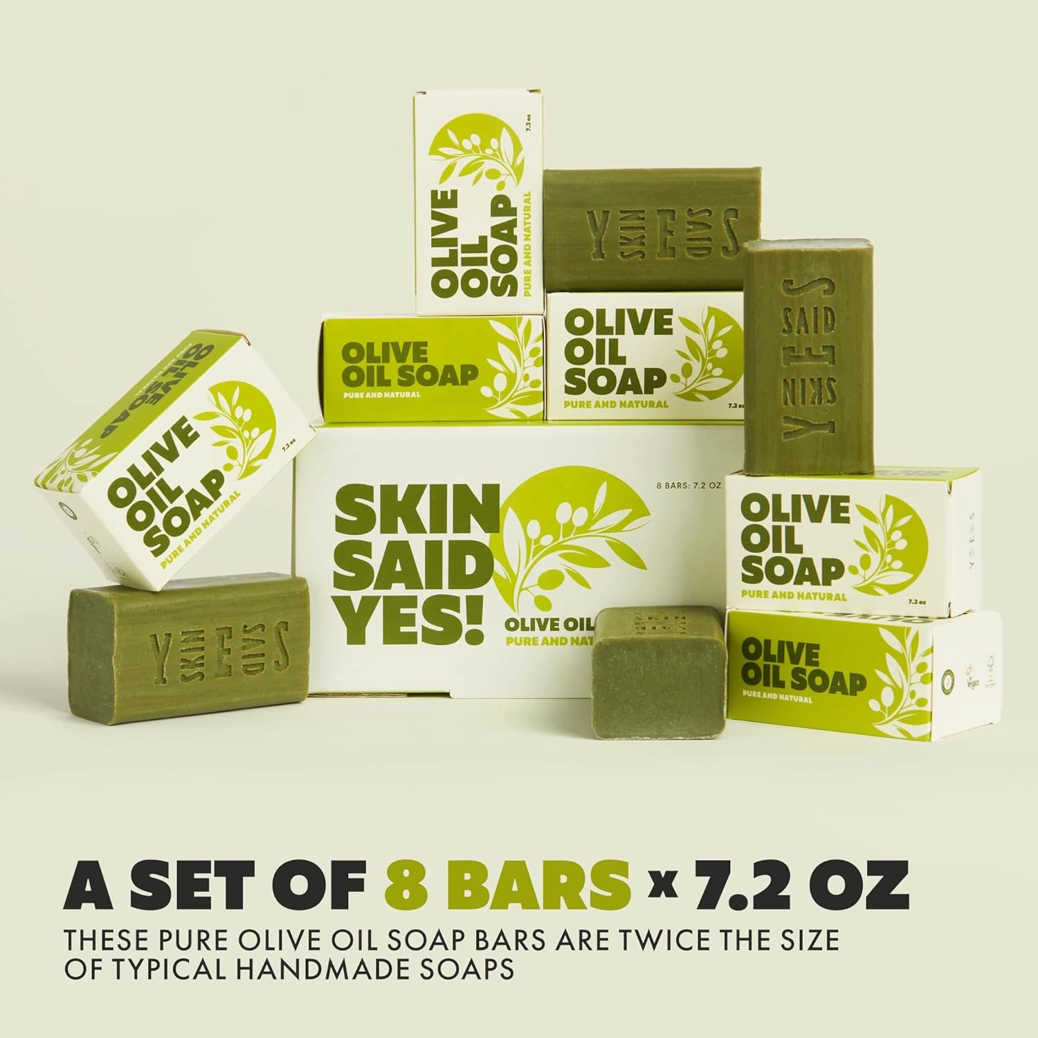 Olive Oil Soap Bars - Set of 8 - Organic Bar Soap - Moisturizing, Gentle on Skin, Rich in Antioxidants - Ideal for Sensitive Skin, Kids, Men, and Women - Perfect for Everyday Use