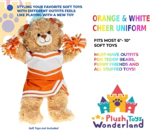 Orange & White Cheer Uniform for Stuffed Toy - Fits Most 6-10 Inch Adorable Cheering Costume Plush Animal Accessories, Ideal Gift for Kids