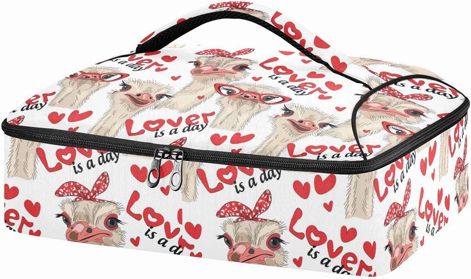 Ostriches with Red Glasses Hairpins Lover is a Day Letterings Insulated Casserole Dish Carrier Bag 9x13 with Lid, Warmer Portable Tote for Hot or Cold Food Picnic Party Potluck Beach