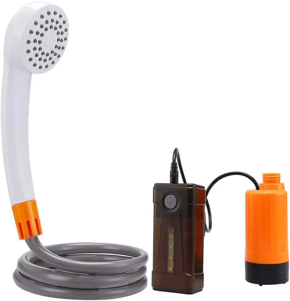 Outdoor Camping Shower Portable Electric Shower Pump IPX7 Waterproof with 2-Level Water LED Light for Camping Hiking Backpacking Travel Beach Pet Watering