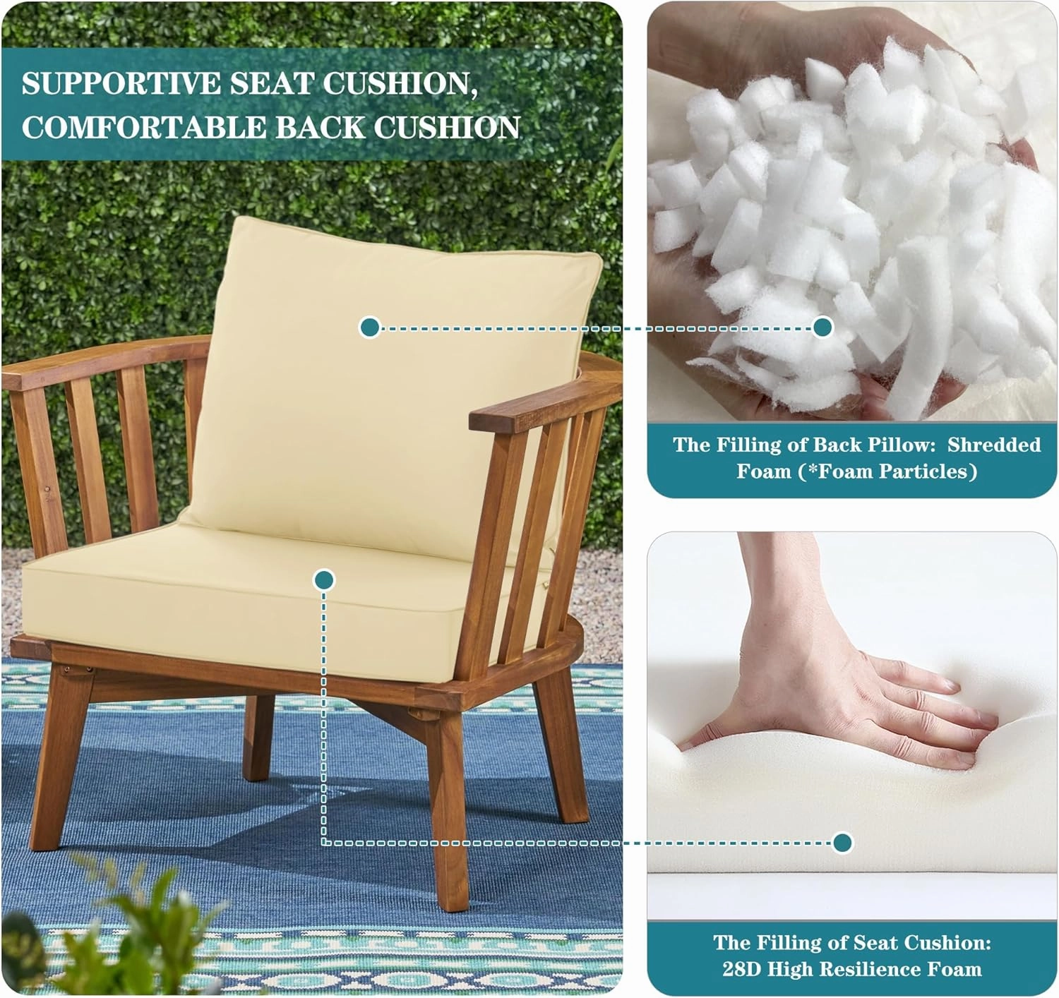 Outdoor Cushions for Patio Furniture, Waterproof Fade and Tear Resistant Deep Seat and Backrest Cushion Set for Chair Couch Swing, 22x22 Inch, Beige, Set of 4