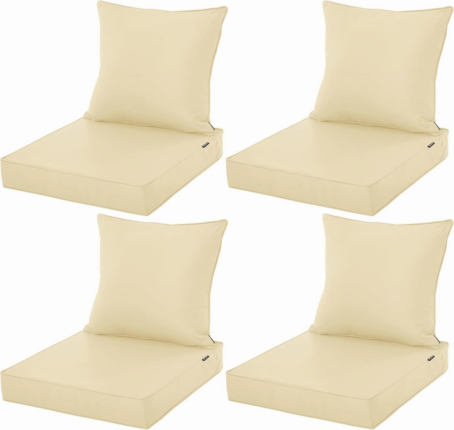 Outdoor Cushions for Patio Furniture, Waterproof Fade and Tear Resistant Deep Seat and Backrest Cushion Set for Chair Couch Swing, 22x22 Inch, Beige, Set of 4
