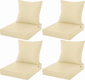 Outdoor Cushions for Patio Furniture, Waterproof Fade and Tear Resistant Deep Seat and Backrest Cushion Set for Chair Couch Swing, 22x22 Inch, Beige, Set of 4