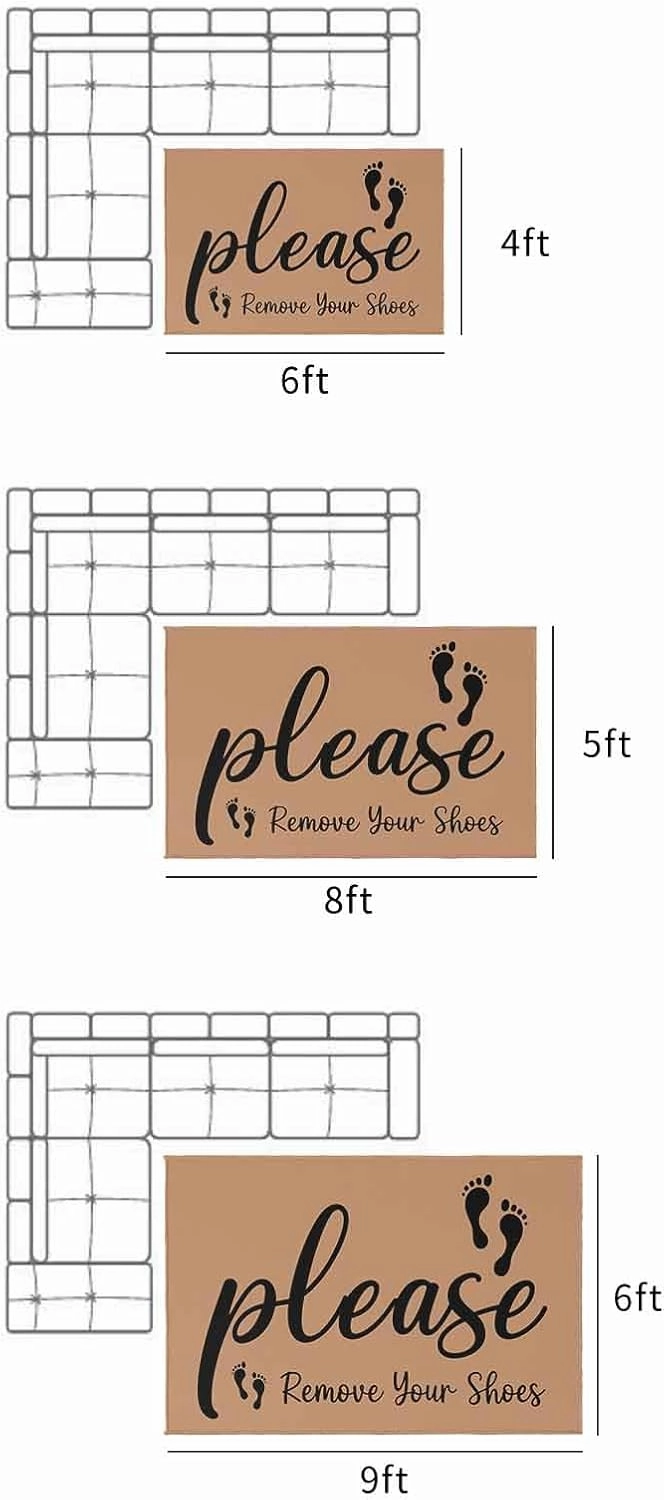 Outdoor Rug 6x9ft Please Remove Your Shoes Patio Area Rugs Waterproof Easy Cleaning Non-Slip Thick Mats Footprints on Brown Background Carpet for Indoor Outdoor Porch Deck Backyard Balcony