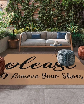 Outdoor Rug 6x9ft Please Remove Your Shoes Patio Area Rugs Waterproof Easy Cleaning Non-Slip Thick Mats Footprints on Brown Background Carpet for Indoor Outdoor Porch Deck Backyard Balcony