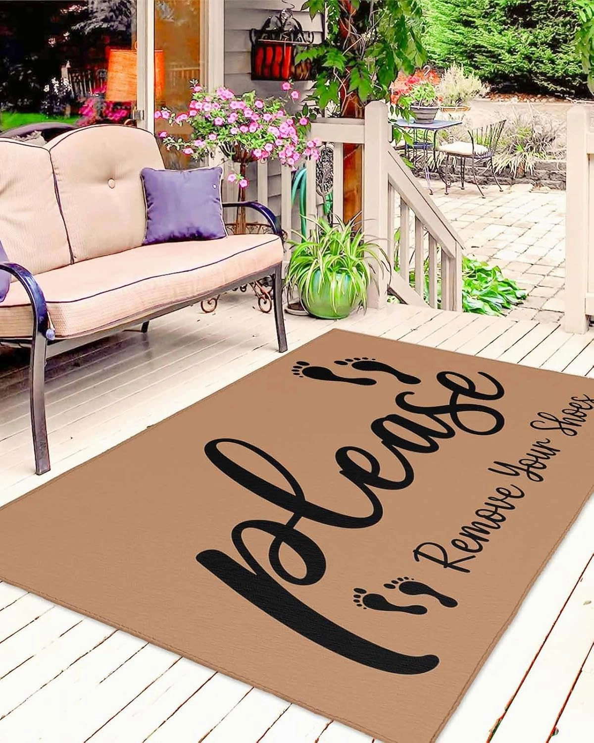 Outdoor Rug 6x9ft Please Remove Your Shoes Patio Area Rugs Waterproof Easy Cleaning Non-Slip Thick Mats Footprints on Brown Background Carpet for Indoor Outdoor Porch Deck Backyard Balcony