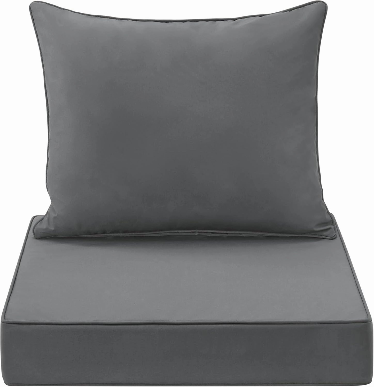 Outdoor Seat Cushion Set 24x24 Inch Waterproof & Fade Resistant Cushions for Patio Furniture, Removable Cover Deep Seat & Back Cushion with Handle and Adjustable Straps for Chair Sofa, Grey
