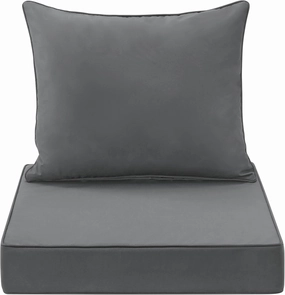 Outdoor Seat Cushion Set 24x24 Inch Waterproof & Fade Resistant Cushions for Patio Furniture, Removable Cover Deep Seat & Back Cushion with Handle and Adjustable Straps for Chair Sofa, Grey