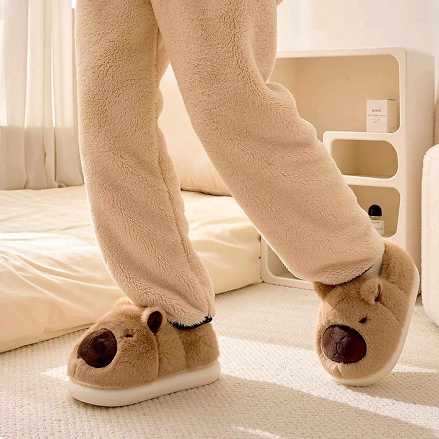 Outdoor Slippers for Women Fluffy House Slippers Open Toe Soft Thick Memory Foam Slippers Non-slip Comfy Fuzzy Indoor Shoes