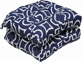 Outdoor Tufted Wicker Cushions Seat Cushions for Patio Furniture Set of 2, 19x19 Outdoor Chair Cushions Water Resistant Patio Cushions with Ties for Wicker Chair (Blue Geo)