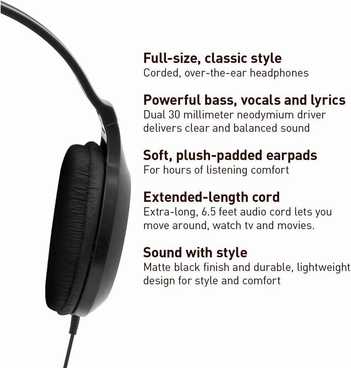 Panasonic Headphones, Lightweight Over the Ear Wired Headphones with Clear Sound and XBS for Extra Bass, Long Cord, 3.5mm Jack for Phones and Laptops – RP-HT161-K (Black)