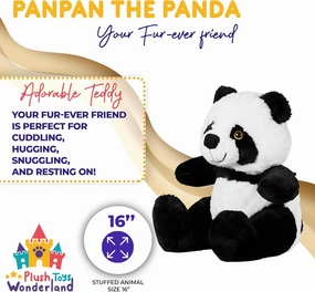 PanPan The Panda 16 inch Plush Stuffed Animal – Soft, Huggable Black & White Toy for Kids and Toddlers, Ideal Gift for Birthdays, Nursery, and Panda Lovers
