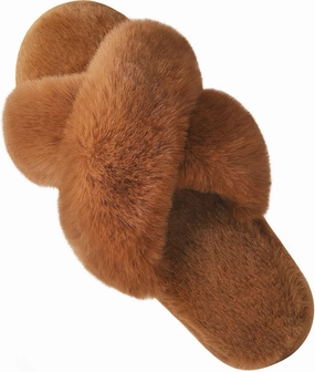 Parlovable Women's Fuzzy Slippers Comfy Cross Band House Shoes Memory Foam Open Toe Indoor Gifts for Ladies